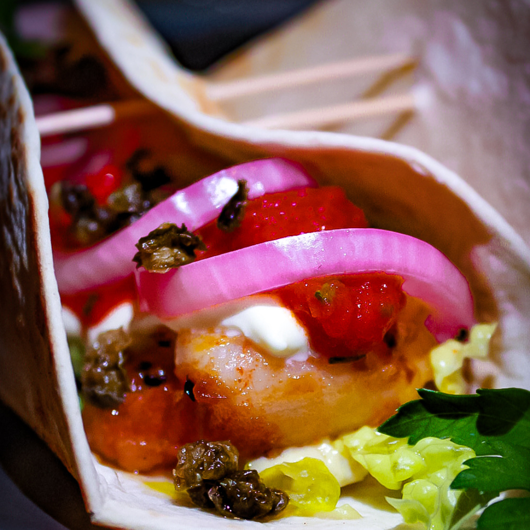 Tapas i Kolding - Taco med rejer og grøntsager
